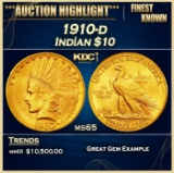 1910-d Gold Indian Eagle $10 ms65 SEGS