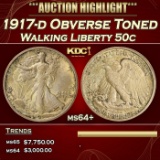 1917-d Obverse Walking Liberty Half Dollar Toned 50c ms64+ SEGS