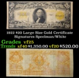 1922 $20 Large Size Gold Certificate Grades vf+ Signatures Speelman/White