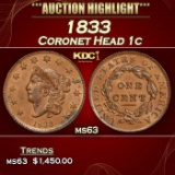 1833 Coronet Head Large Cent 1c ms63 USCG