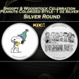 Snoopy & Woodstock Celebration Peanuts Colorized Style - 1 oz Silver Round Round