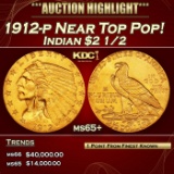 1912-p Gold Indian Quarter Eagle Near Top Pop! $2 1/2 ms65+ SEGS