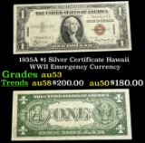 1935A $1 Silver Certificate Hawaii WWII Emergency Currency Grades Select AU