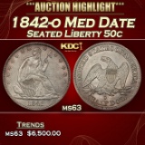 1842-o Med Date Seated Half Dollar 50c ms63 USCG