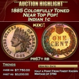 1885 Proof Indian Cent Colorfully Toned Near Top Pop! 1c pr67+ rb SEGS
