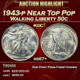 1943-p Walking Liberty Half Dollar Near Top Pop 50c ms67+ SEGS