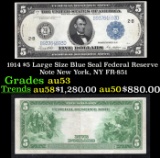 1914 $5 Large Size Blue Seal Federal Reserve Note New York, NY Grades Select AU FR-851