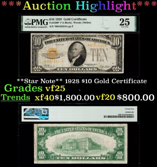 **Star Note** 1928 $10 Gold Certificate vf25