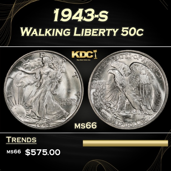 1943-s Walking Liberty Half Dollar 50c Grades ms66