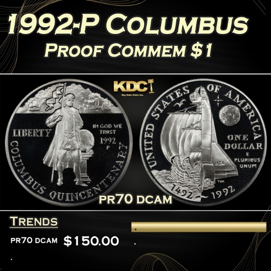 1992-P Columbus Proof Modern Commem Dollar $1 pr70 dcam SEGS