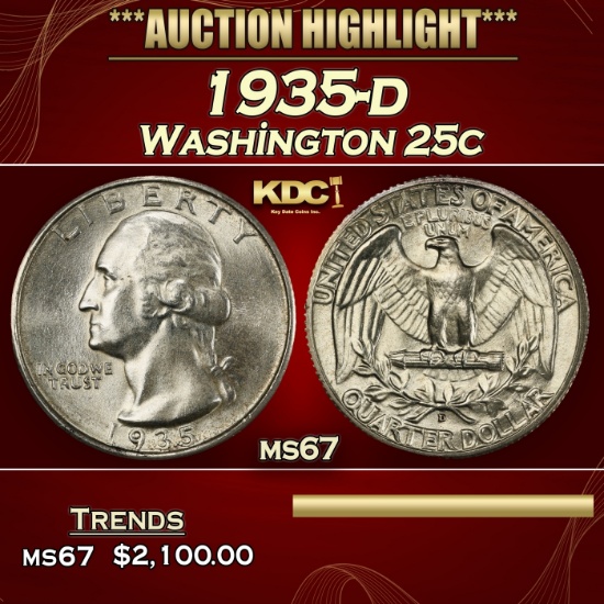 1935-d Washington Quarter 25c ms67 SEGS