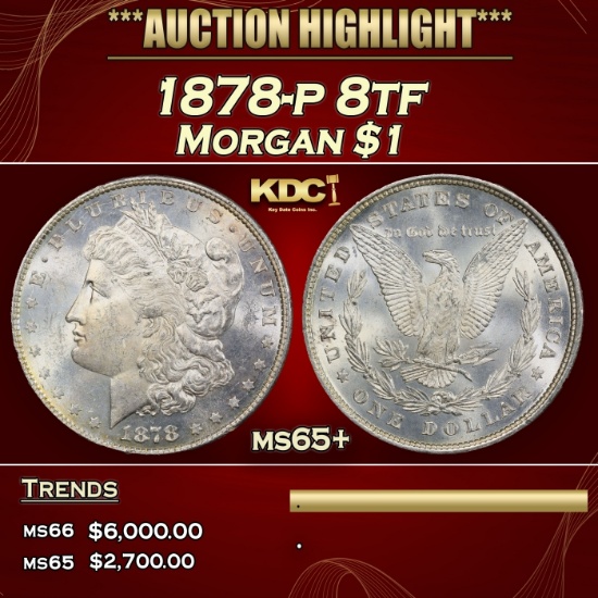 1878-p 8tf Morgan Dollar $1 ms65+ SEGS