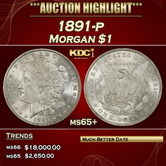 1891-p Morgan Dollar $1 ms65+ SEGS