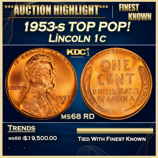 1953-s Lincoln Cent TOP POP! 1c ms68 RD SEGS