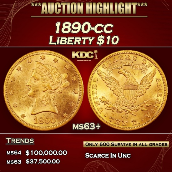 1890-cc Gold Liberty Eagle $10 ms63+ SEGS