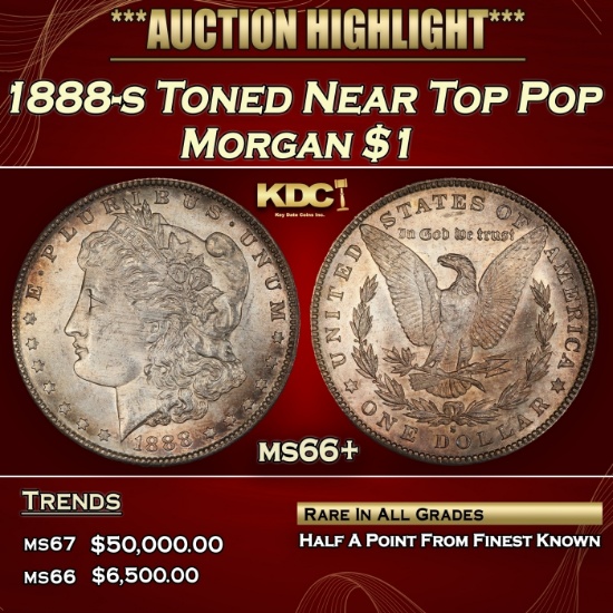 1888-s Morgan Dollar Toned Near Top Pop $1 ms66+ SEGS