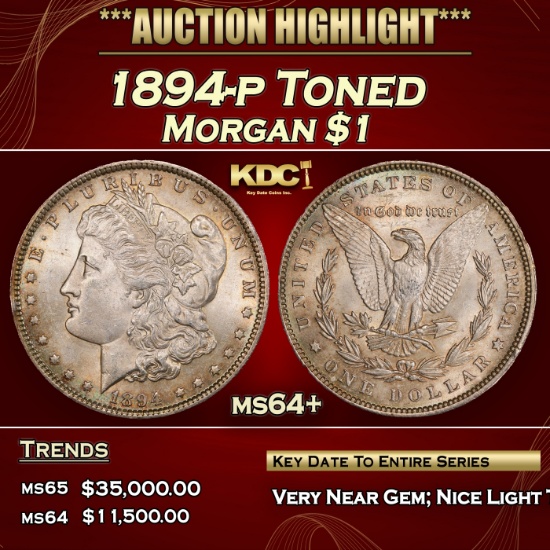 1894-p Morgan Dollar Toned $1 ms64+ SEGS