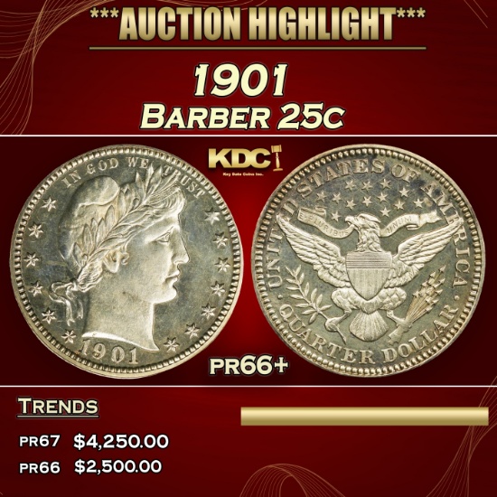 1901 Proof Barber Quarter 25c pr66+ SEGS