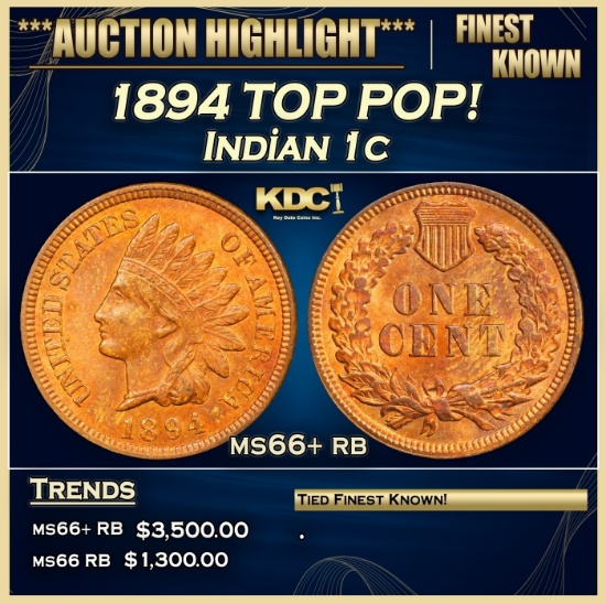 1894 Indian Cent TOP POP! 1c ms66+ rb SEGS