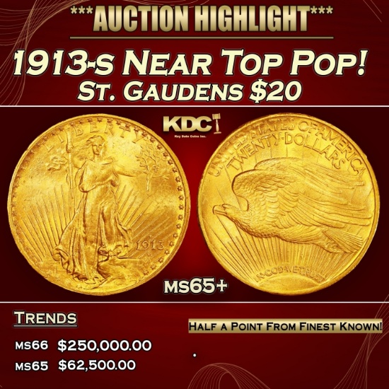 1913-s Gold St. Gaudens Double Eagle Near Top Pop! $20 ms65+ SEGS