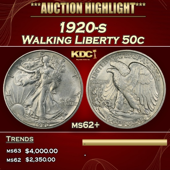 1920-s Walking Liberty Half Dollar 50c ms62+ USCG