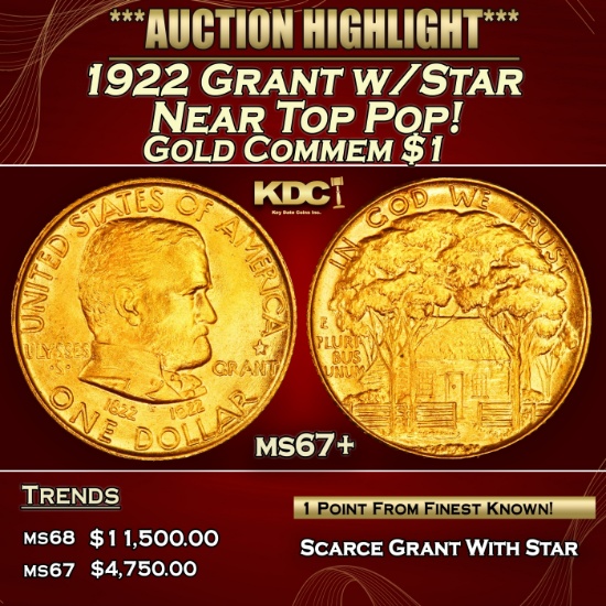 1922 Grant w/Star Gold Commem Dollar Near Top Pop! 1 ms67+ SEGS