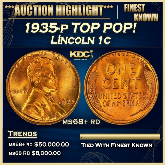 1935-p Lincoln Cent TOP POP! 1c ms68+ rd SEGS
