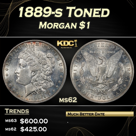 1889-s Morgan Dollar Toned $1 Grades ms62