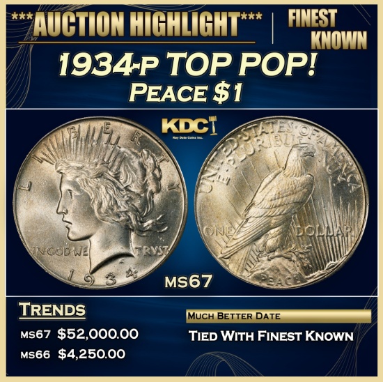 1934-p Peace Dollar TOP POP! $1 ms67 SEGS