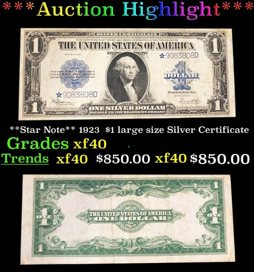 **Star Note** 1923  $1 large size Silver Certificate Grades xf