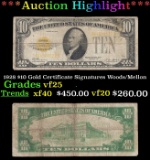 1928 $10 Gold Certificate Signatures Woods/Mellon Grades vf+