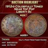1912-d Liberty Nickel Colorfully Toned Near Top Pop 5c ms66+ SEGS