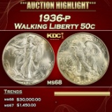 1936-p Walking Liberty Half Dollar 50c ms68 SEGS
