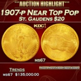 1907-p Gold St. Gaudens Double Eagle Near Top Pop $20 ms67 SEGS