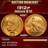 1912-p Gold Indian Eagle $10 ms65+ SEGS
