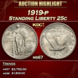 1919-p Standing Liberty Quarter 25c ms67 SEGS