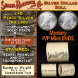 OC- Sears 10 Coin Circulated Peace Dollar $1 Roll Mystery 'P' Rev/'P' Rev Ends