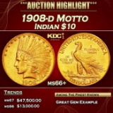 1908-d Motto Gold Indian Eagle $10 ms66+ SEGS