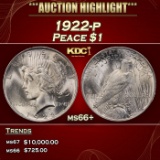 1922-p Peace Dollar $1 ms66+ SEGS