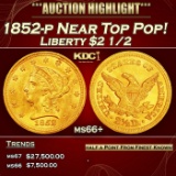 1852-p Gold Liberty Quarter Eagle Near Top Pop! $2 1/2 ms66+ SEGS