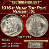 1916-p Mercury Dime Near Top Pop! 10c ms67+ FSB SEGS