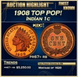 1908 Proof Indian Cent TOP POP! 1c pr67+ rb SEGS