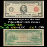 1914 $20 Large Size Blue Seal Federal Resrve Note Grades vf+ Chicago