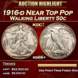 1916-d Walking Liberty Half Dollar Near Top Pop 50c ms66+ SEGS