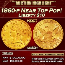 1860-p Gold Liberty Eagle Near Top Pop! $10 ms63+