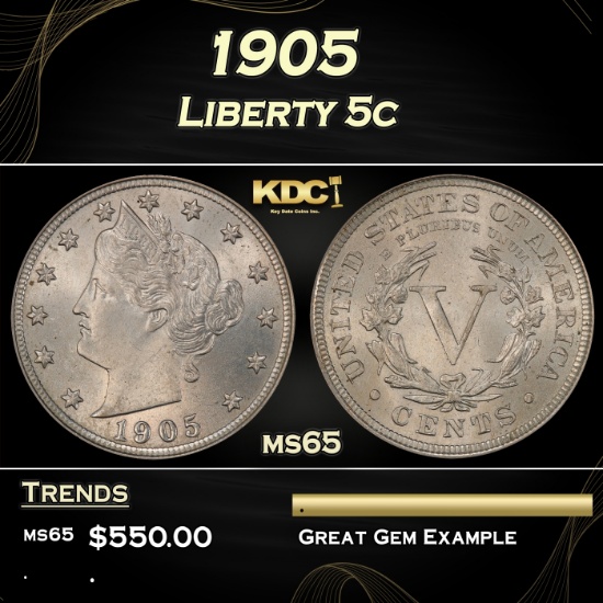 1905 Liberty Nickel 5c Grades ms65