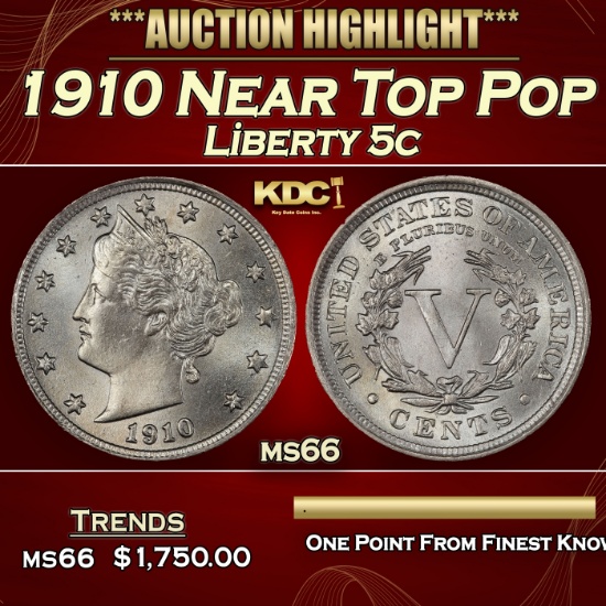 1910 Liberty Nickel Near Top Pop 5c ms66 SEGS