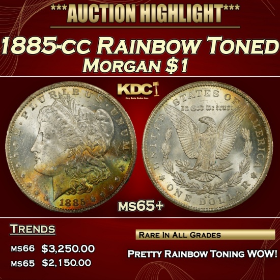 1885-cc Morgan Dollar Rainbow Toned  $1 ms65+ SEGS