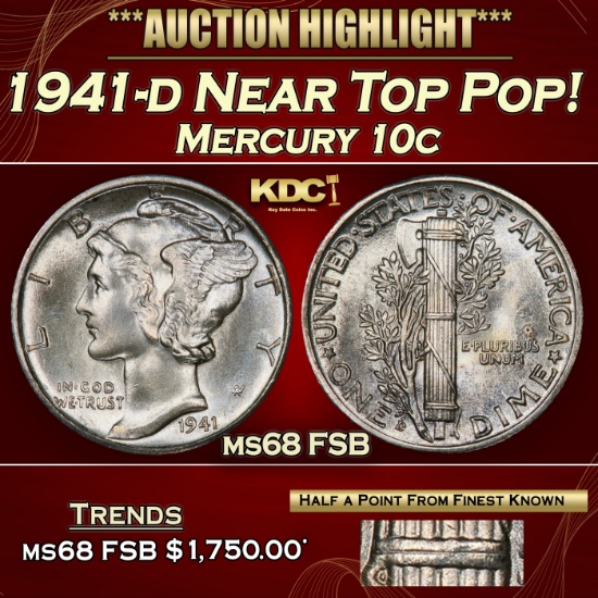 1941-d Mercury Dime Near Top Pop! 10c ms68 FSB SEGS