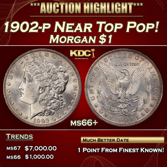 1902-p Morgan Dollar Near Top Pop! $1 ms66+ SEGS